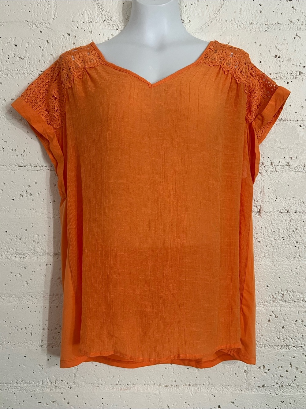 Indigo Rose Womens Plus Top 2X Orange Lace Short Sleeve V Neck Boho Blouse C16